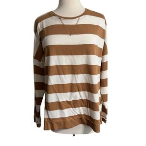 Crown & Ivy BUNDLE OF 2 TOPS Brown and Black Striped Long Sleeve Top size Large